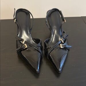 Black Patent Leather Slingback Heels